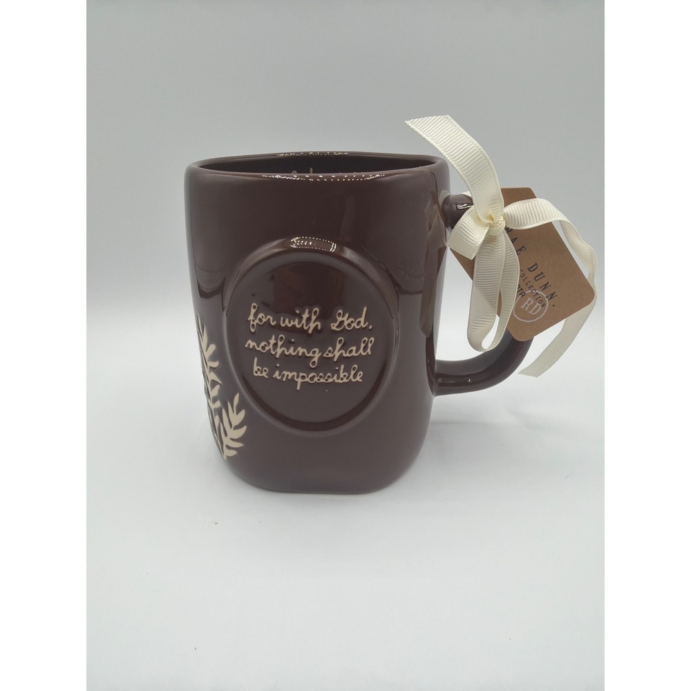 Rae Dunn For With God Nothing Shall Be Impossible Brown Iridescent Mug Luke 1:37
